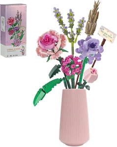 Flower Bouquet Building Blocks Sets for Adults Mini Pink Rose Lavender Botanical - Picture 1 of 12