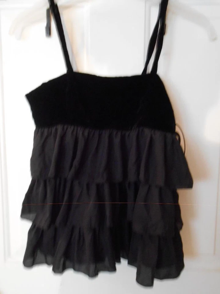 NUEVO CON ETIQUETAS ERIN FETHERSTON GO Top de terciopelo negro con volantes sin mangas transparente para mujer Jrs 5 S Foto 1 de 1
