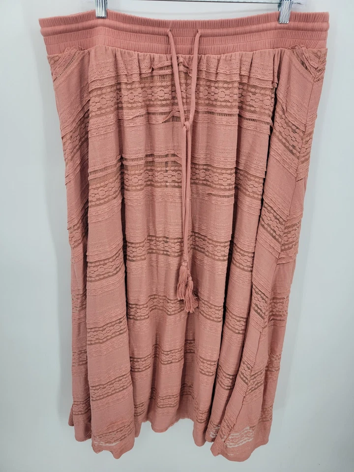 Falda Tórrida Mujer Plus 2X Rosa Melocotón Encaje Acampanado Boho Cottagecore Romántico Foto 1 de 4