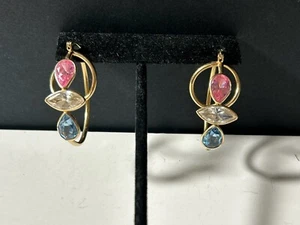 Große Vintage 14k Gold Ohrringe Topas Kristall durchbohrt bunt pastellfarben 7g - Bild 1 von 6