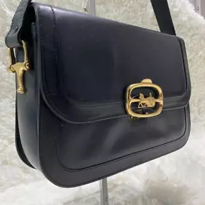 CELINE Shoulder Bag Horse Carriage Leather black vintage inner pocket crossbody - Picture 1 of 24