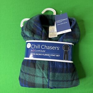 CUDDL DUDS Chill Chasers Boys Fleece Pajama Coat Set Green Blue Size M 8