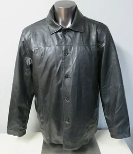 Mens Arizona Jeans Black Faux Leather Coat Button Front PVC Size L Lined Winter - Picture 1 of 8