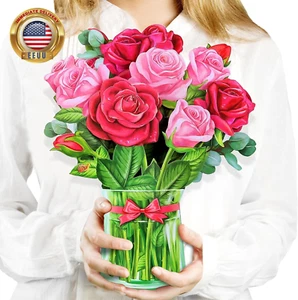 Pop up Flower Card, 12 Inch Roses 3D Paper Flowers Bouquet, Popup Greeting Cards - Picture 1 of 9