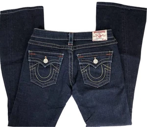 Pantalones de mezclilla True Religion para mujer talla 27 Joey Bootcut cremallera lavado oscuro usados en excelente estado - Imagen 1 de 9