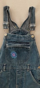 Circo Denim Bib Overalls Girls M7/8 Denim Flower Power 90s Y2k Cute Matching Sis - Picture 1 of 7