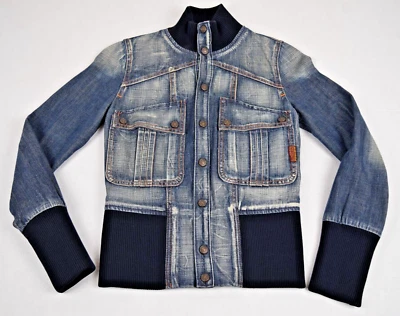 Chaqueta Jean Vintage Seven For All Mankind Talla XS 00s Azul Desvanecido Ajustada Hecha en EE. UU. Foto 1 de 4