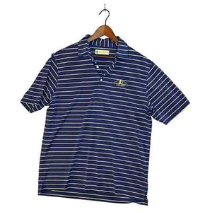 Camisa de golf polo azul Donald Ross a rayas amarillas. Talla grande - Imagen 1 de 4