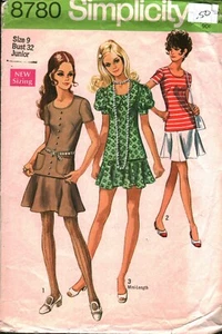 8780 Vintage Simplicity Sewing Pattern Juniors Misses 2 Piece Dress 2 lengths - Picture 1 of 2