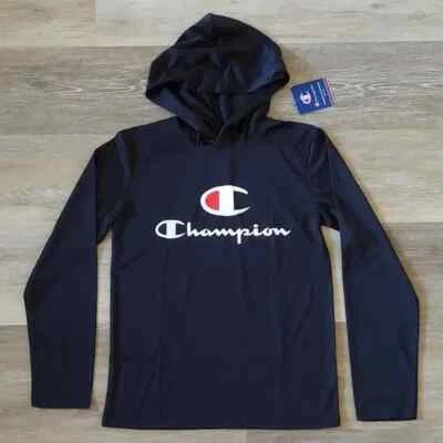 NWT Champion Youth Black Hooded Long Sleeve Shirt 100% Polyester Size M - Image 1 of 4