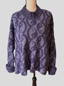 Free People Sweater Women S Blue Alpaca Wool Blend Yin Yang Oversized Pullover - Picture 1 of 11