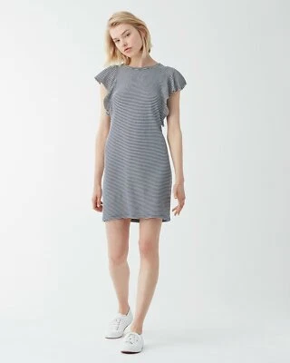 $108 Splendid Womens White With Navy Graph Line Stripes Ruffle Dress Size Medium - Image 1 of 2