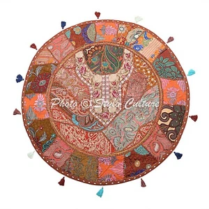 32 in Brown Round Floor Cushion Vintage Patchwork Floor Pillow Cushion Cover - Picture 1 of 6