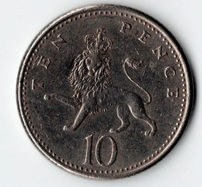 1992 UK 10 Pence Coin Queen Elizabeth II Great Britain England Lion - Image 1 of 2