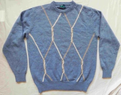 Blue Gray Geometric Lines Crew Neck Pullover Sweater - XL Tall Mens Vintage XLT - Image 1 of 4