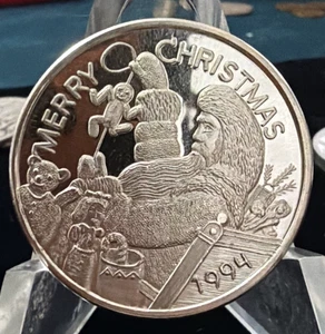 1994 SANTA MERRY CHRISTMAS! Weihnachtsrunde! 1 oz. .999 Silber im Kunststoffhalter - Bild 1 von 2