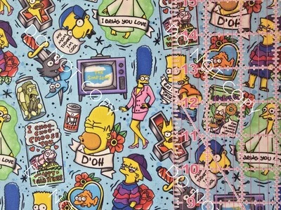 Custom Cotton Woven Fabric TV Show Cartoon The Simpsons Tattoo By The 1/4 Yard - Image 1 of 2