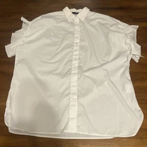 Tricot Chic White Stencil Ruffle Blouse Shirt 8 - Picture 1 of 4