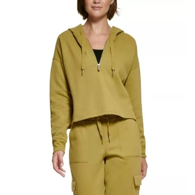 CALVIN KLEIN PERFORMANCE Half-Zip Hoodie XS Olive Green Crop Sweatshirt NWOT - Image 1 of 4