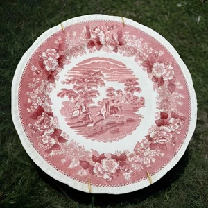 Plato de transferencia rosa vintage Adams Staffordshire “English Scenery” con percha - Imagen 1 de 5