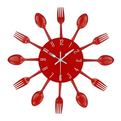 Kitchen Wall Clock, 3D Removable Modern Creative Cutlery Kitchen Spoon Fork W... - Image 1 of 4
