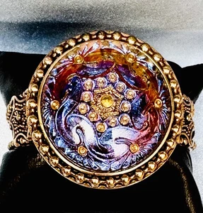 Amy Kahn Russell große Bronze irisierende lila und rosarote Kunstglas Manschette - Bild 1 von 8