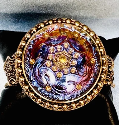 Amy Kahn Russell Large Bronze Iridescent Purple and Rose Tones Art Glass Cuff - Image 1 of 4