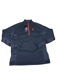 Spyder Men's Large Outbound 1/4 Zip Black Pullover Core Sweater Jacket Red logo - Picture 1 of 13