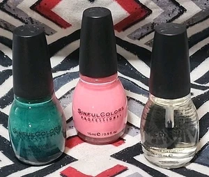 Three  SINFUL COLORS NAIL ENAMEL & Clear Coat                               Ccum - Picture 1 of 7
