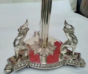 SUPER QUALITY ANTIQUE SILVER PLATED PLATE DOG GRIFFIN CANDLE HOLDER CANDLESTICK - Picture 1 of 11