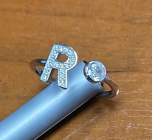 NIB Suplight 925 Sterling Silver Initial - Letter " R " CZ Bypass Ring Size 8 - Picture 1 of 12