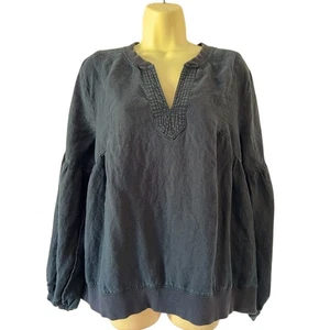 TOMMY HILFIGER Navy Pullover Puff Sleeves Popover Top Size XL Blouse Blouson - Picture 1 of 8