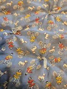1940's Fabric Bicycle And Dog Baby Blanket Nicely Weighted Handmade - Picture 1 of 5