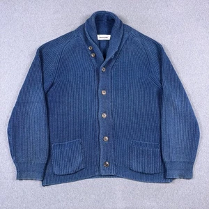 Guideboat Sweater Mens XL Blue Fisherman Cardigan Shawl Collar Pockets Cotton - Picture 1 of 11