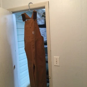 Carhartt Rugged Flex Canvas Bib Overalls Brown Youth Sz 14 13706 Double Knee - Picture 1 of 5