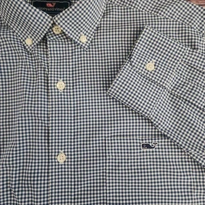 Vineyard Vines Hemd Herren Medium Classic Fit Tucker blau weiß kariert Knopfleiste - Bild 1 von 9