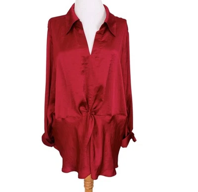 Blusa Pullover Peplum Manga Larga Nuevo Sin Etiquetas Diane Gilman Talla 3X Rojo Oscuro Cuello en V Foto 1 de 4