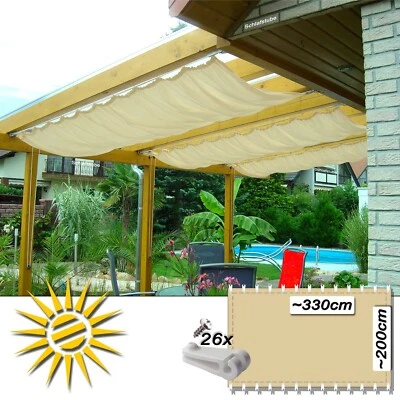 Seilzugsystem Seilspannmarkise sand ca. 330 x 200 cm Pergola Set 26 Laufhaken - Bild 1 von 4