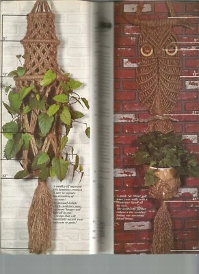 Macrame Patterns Owl Wall Hanging Lamp Plant Hangers Necklaces Vintage 1970s G38 - Image 1 of 4