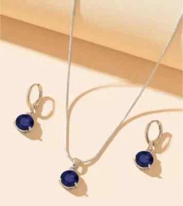 Set gioielli donna 2 ct zaffiro taglio ovale creato in laboratorio placcato oro bianco 14 kt - Foto 1 di 5