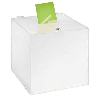 Losbox / Aktionsbox 300x300x300mm mit Schloß, aus opalem Acrylglas / Spendenbox  - Bild 1 von 4