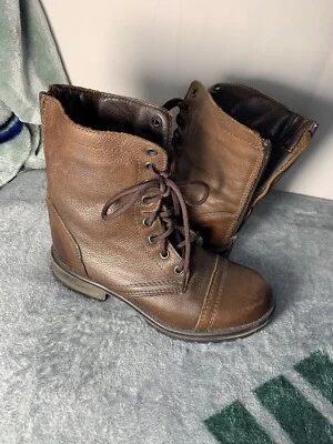STEVE MADDEN ботинки размер 6 М шнурует вверх назад молнии! ПОСМОТРИТЕ НА ПРОТЕКТОРЫ!! Коричневый изящный! - Изображение 1 из 4