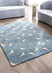Blue Geometric Rug | 9x12, 9x13, 5x7, 5x8, 6x9 | Wool Area Rug | Carpet Bedroom - Picture 1 of 5