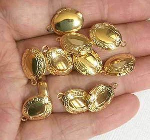 10 pcs gold plated brass oval locket Pendants , photo frame locket charm 11x16mm - Picture 1 of 2