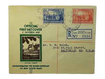 1937 FDC Australia Sesqui-Centennial New South Wales Registered First Day Cover - Image 1 of 2