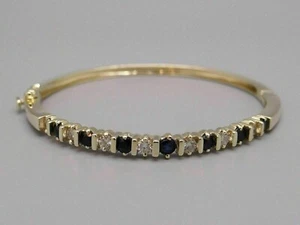 5.00 Ct Simulated Blue Sapphire & Diamond Bangle Bracelet 14K Yellow Gold Plated - Picture 1 of 7