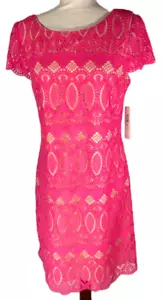 ELIZA J Para mujer Nuevo con etiquetas Rosa Mangas Gorra Encaje Vestido Doble Forrado $148 - Talla 8 - Imagen 1 de 13