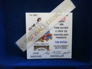 Disney Snow White 50th series 5oz WITCH .999 Silver Proof 1987 Rarities Mint - Picture 1 of 4