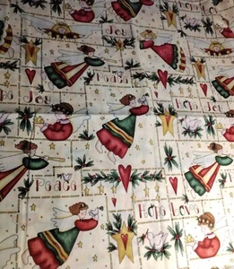 Vntg Sewing Cotton Fabric ☆Dianne Marcum☆ Christmas Angels Design 2 yds #164 - Imagen 1 de 3