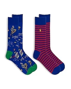 10-13 Polo Ralph Lauren Royal Blue Red Multicolor Stripe Diving BEAR 2 pr. Socks - Picture 1 of 9